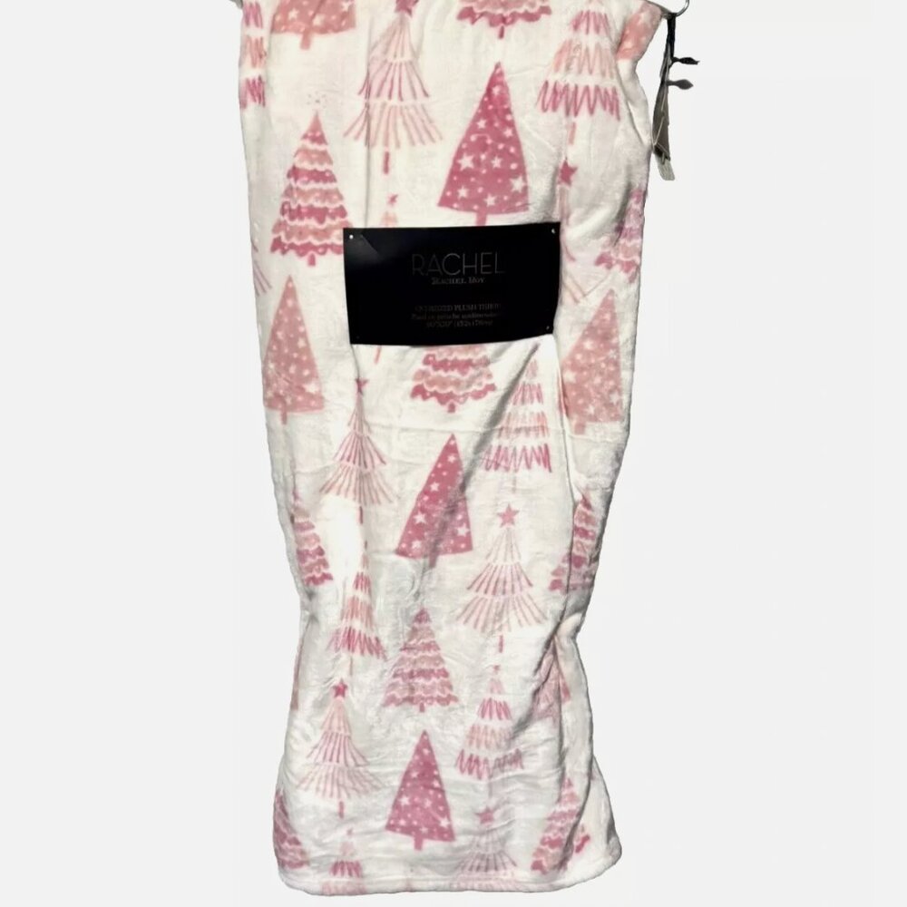 Rachel Roy Pink Modern Christmas Trees Throw Blanket Oversized Microfleece NEW